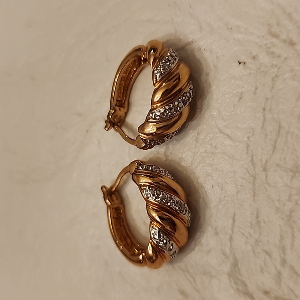 Diamond simulant gems in gold tone over sterling silver earrings